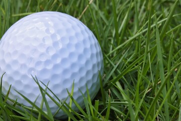 Golf ball on thick grass
