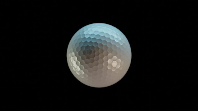 golf ball rotating, photorealistic, smoothly rotating, black background, 3D animation
