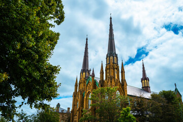St. Dunstan's Cathedral Basilica, historic Gothic revival church with tall spires and ornate...