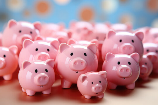 A charming pastel background serves as the backdrop for an adorable pattern featuring piggy banks, symbolizing the importance of saving and financial well-being. Generative Ai.
