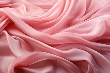 Fototapeta premium Features a beautiful light pastel pink silk cloth floating in the air, creating an elegant and ethereal atmosphere. Generative Ai.