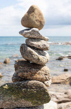 stack of stones on a beach in Normandie