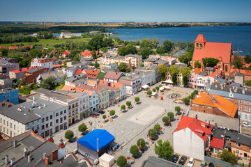 Architecture of the market square of Puck  town at summer, Poland