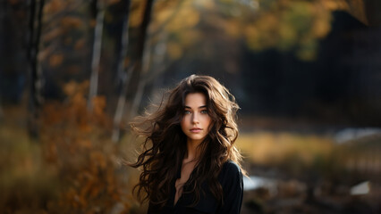 Fototapeta premium Beautiful model with long hairstyle.