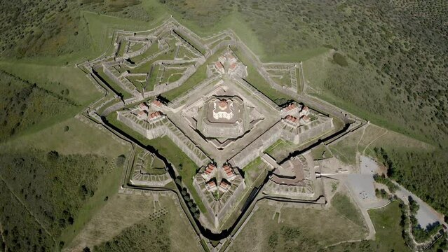 Drone footage over the Fortress of Nossa Senhora da Graca in Elvas, Portugal