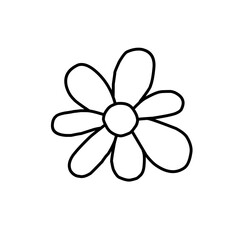 A set of hand drawn doodle style daisy flowers in simple black line