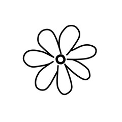 Fototapeta na wymiar A set of hand drawn doodle style daisy flowers in simple black line
