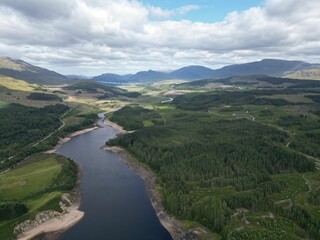 Aerial view of Laggan Dam in the Highlands of Scotland