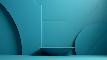 Futuristic Studio Background in cyan Colors. Elegant Room for Product Presentation
