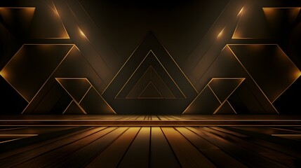 Futuristic Studio Background in dark golden Colors. Elegant Room for Product Presentation
