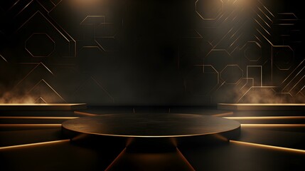 Futuristic Studio Background in dark golden Colors. Elegant Room for Product Presentation
