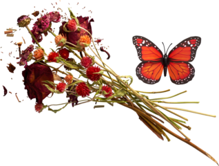 a beautiful isolated dried flower bouquet with butterfly