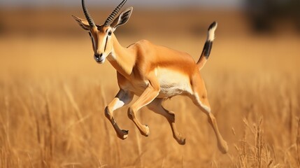  an antelope running through a field of tall grass.  generative ai