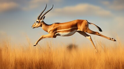 an antelope running through a field of tall grass.  generative ai