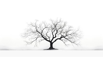 Winter tree without leaves on white background. silhouette concept