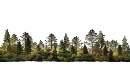 High definition view of trees and shrubs in a summer forest isolated on white. silhouette concept