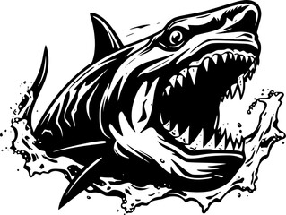 Shark - Black and White Isolated Icon - Vector illustration - obrazy, fototapety, plakaty