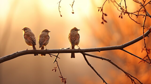 Sociable birds in winter. silhouette concept