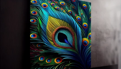 Fototapeten peacock feather background wallpaper. Generative in ai © neeaistock