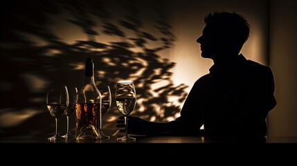 Excessive alcohol consumption depicted by man s silhouette - obrazy, fototapety, plakaty