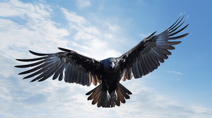 Fototapeta premium Lonely black bird flying in the sky. silhouette concept