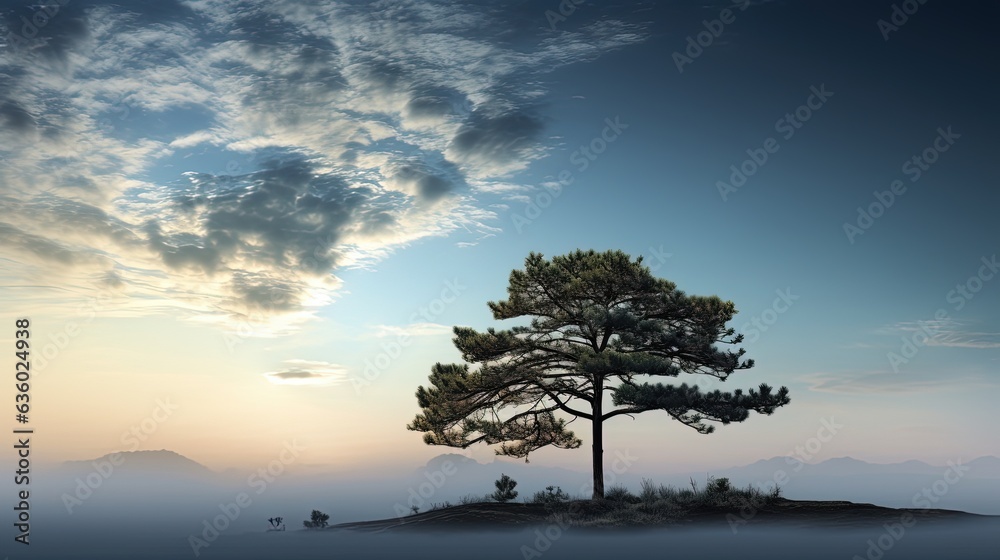 Aufkleber pine tree shadow against cloudy sky. silhouette concept