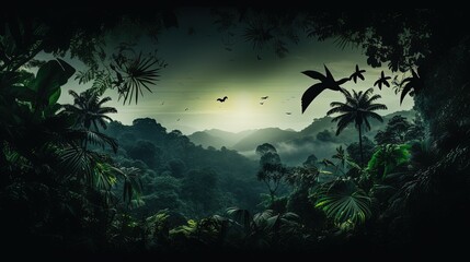 Fototapeta na wymiar Silhouette of a jungle in the tropics