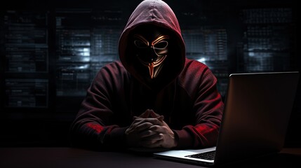 Anonymous dark figure with boxing gloves engaging in cyber crime and malware activities with a focus on internet hacking and system disruption. silhouette concept