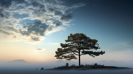 Pine tree shadow against cloudy sky. silhouette concept