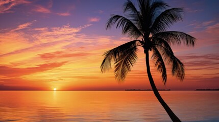 Fototapeta na wymiar Palm tree s silhouette during sunset