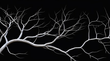 Black background with white branches forming an abstract representation. silhouette concept