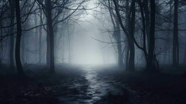 An eerie forest on a misty winter day. silhouette concept © HN Works