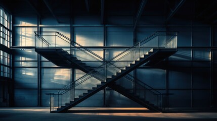 Berlin industrial building staircase. silhouette concept