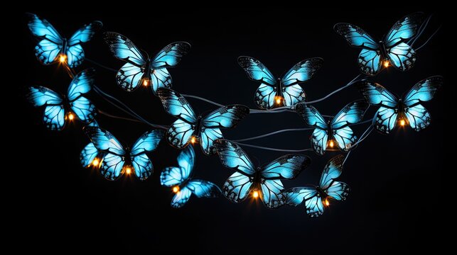 Black background with butterfly lights. silhouette concept