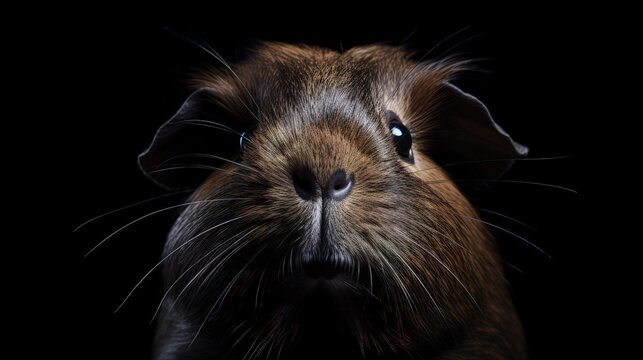 Focus on the nose of an isolated cute guinea pig on white background. silhouette concept