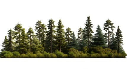 High definition view of trees and shrubs in a summer forest isolated on white. silhouette concept