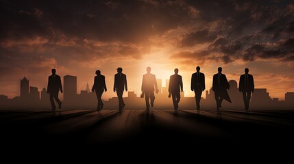 Group of men returning home from work with beautiful silhouette
