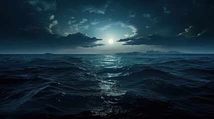 Fototapeta na wymiar Full moon shining over the ocean landscape. silhouette concept