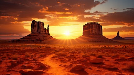 Summer sunrise in Monument Valley Arizona. silhouette concept - obrazy, fototapety, plakaty