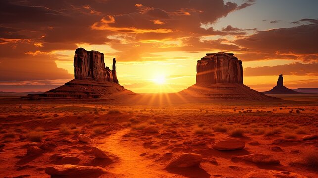 Summer sunrise in Monument Valley Arizona. silhouette concept