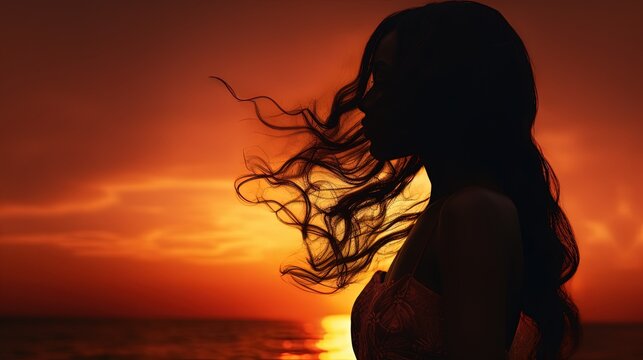 sunset silhouette of a woman