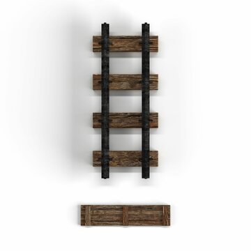 3D rendering of an aged wooden rail track isolated on a white background