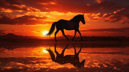 Obraz na płótnie Canvas Sunset horse silhouette
