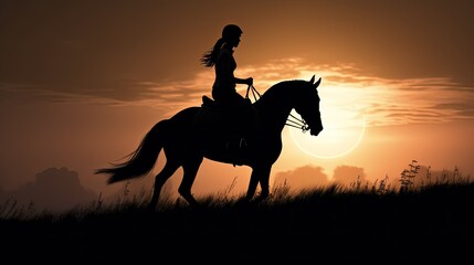 Fototapeta na wymiar Silhouette of a person riding a horse