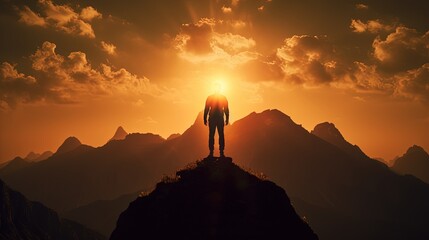 Sunny outline of a mountain man. silhouette concept