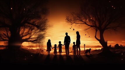 illustration featuring silhouettes of a family