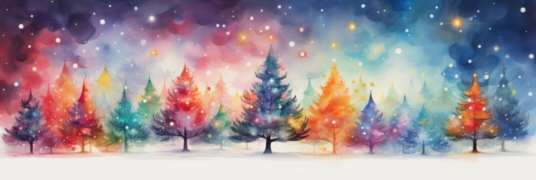 rainbow the forest christmas tree watercolor