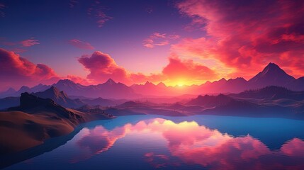 Fototapeta premium Gorgeous sunset over mountain range. silhouette concept