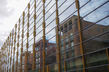 Reflections of buildings in a building