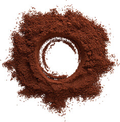 an isolated pile of ground coffee with an empty circle in the middle